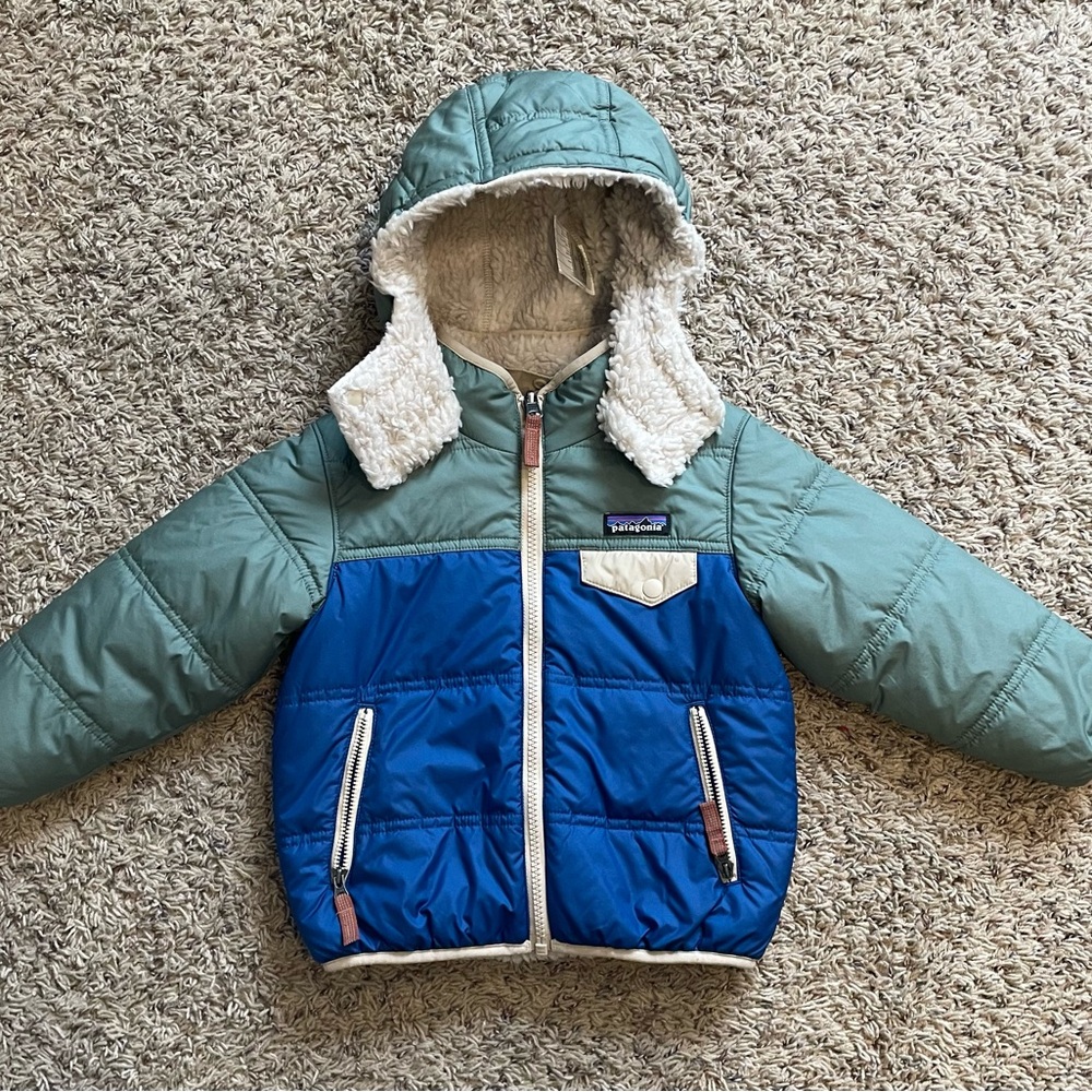 Patagonia Kids' Blue and Green Puffer Jacket